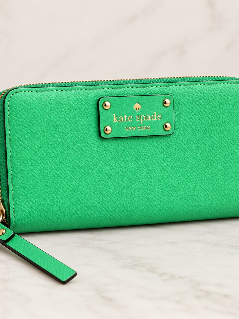 Kate Spade Bright Lime Green Pebbled Leather Zip Around Wallet